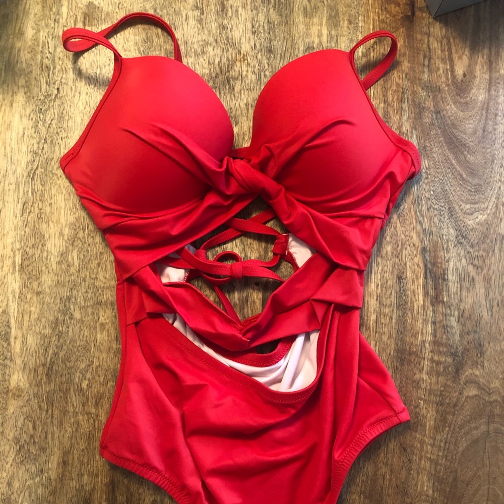 Cut-Out Red One Piece Bathing Suit